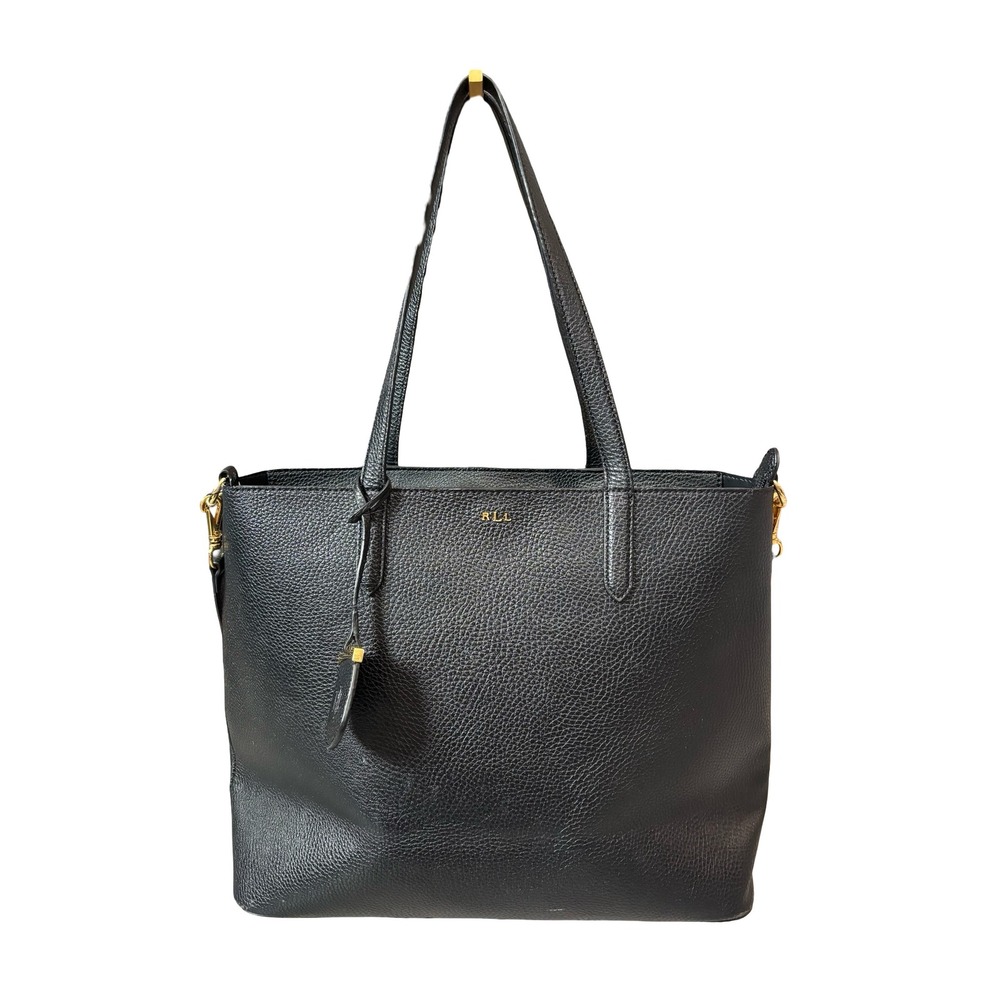 Lauren Ralph Lauren Black Pebbled Tote Crossbody Bag Gold Hardware Large